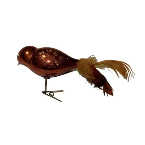 Handmade Clip-On Christmas Ornament Red-Gold Bird Vintage? Mcm - Picture 1 of 5
